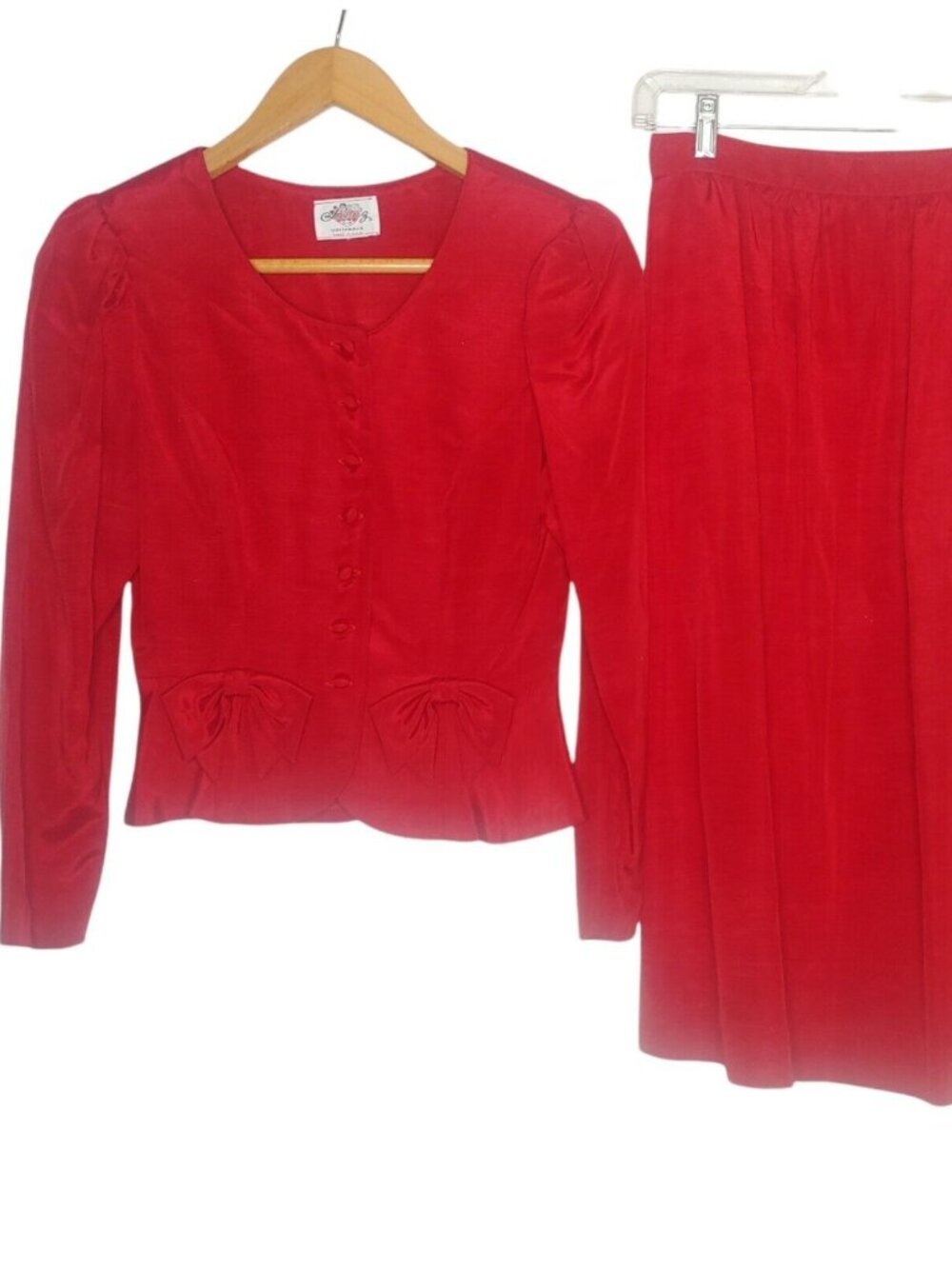 Vintage 80s Lanz Skirt And Shirt Outfit Set Size 8 Red Bows Retro READ